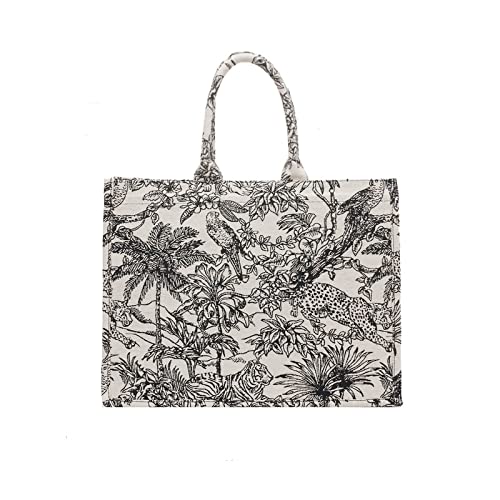 Fashion luxury tote bag cotton linen one shoulder handbag large capacity jacquard embroidery retro exquisite graffiti(L) | The Storepaperoomates Retail Market - Fast Affordable Shopping