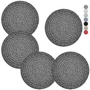 Trivets for Hot Pots and Pans 8 inches 5 Pcs, Trivet for Hot Dishes, Hot Pads for Kitchen Table, Large Coasters Cotton Mat to Protect Counter, Cooking Potholder Set (Deep Grey, 5)
