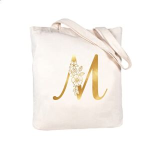 CARAKNOTS Monogrammed Gifts for Women Initial M Personalized Gifts Tote Bag for Wedding Bridesmaids Gifts Teacher Appreciation Gifts Birthday Christmas Gifts for Mom Sisters Friends Shoulder Bag with inner Pocket