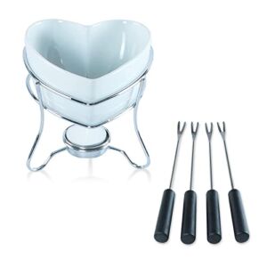 Yumchikel-Elegant Chocolate Fondue Heart Shaped Pot Butter warmer Bowl Set with 4 Dipping Forks & Tea Light Holder – For the Perfect Melted, Chocolate & Cheese Serving – fondue set