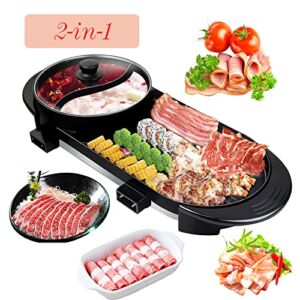 Comft Hot Pot and Grill, 2 In 1 Electric Hot Pot Grill Cooker with Dual Temperature Control Multi-Functional Smokeless Shabu Korean BBQ Pan Indoor Large Capacity Non-Stick, Capacity for 2 – 12 People