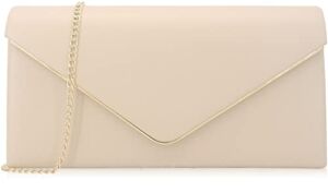 Vegan Leather Envelope Clutch Bag Classic Dressy Purse Foldover Evening Handbag Nude
