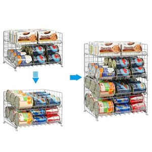 Stackable Can Rack Organizer, 4-Tier Can Storage Rack for Kitchen Cabinet Pantry, Multifunctional Can Dispenser for Storing Canned Snacks Drinks and More,Silver