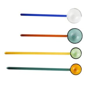 Cabilock Kitchen Spoons 4pcs Stirring Spoons with Long Handle Glass Colorful Round Spoons Milk Stirring Spoon for Home Kitchen Restaurant Random Color Cocktail Stirring Glass