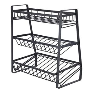 3 Layer Spice Rack Black Painted Surface Protective Fence Layer Spice Organizer for Kitchen Home Bathroom