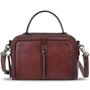 Genuine Leather Satchel Handbag Purse for Women Retro Handmade Top Handle Designer Crossbody Bags (Coffee)