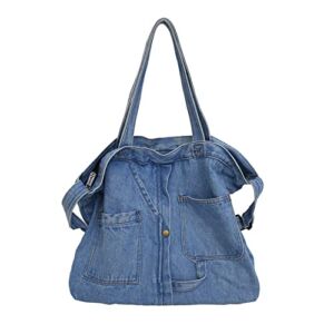 Single color Denim Canvas Handbag Cross Body Shoulder Purse Bag Tote-Handbag for Women (Light blue)