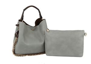 Fashion Designer Hobo purse for Women Vegan Leather Top Handle with Extra Pouch and Strap Calin by Handbag Republic (Grey)