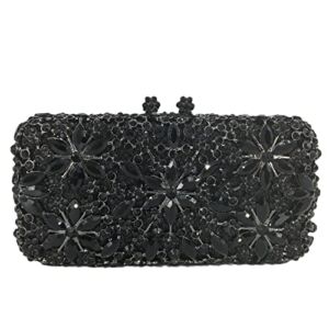 Women Snowflake Evening Bags Wedding Bridal Flower Crystal Clutch Purse Party Box Rhinestone Handbag (Mini, Black)