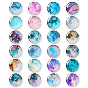 24 Pcs Glass Refrigerator Magnets, Marbling Pattern Series Magnets Whiteboard Magnets Strong Fridge Magnets for Office Cabinets Round Fridge Stickers Home Kitchen Decor (Marbling)