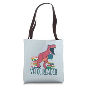 VELOCIREADER Velociraptor Fun Dinosaur Reader Meme Student Tote Bag