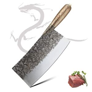 BLADESMITH Vegetable Cleaver, LongQuan Knife Series, Chinese Chef Knife Forged in Fire, High Carbon Steel Cleaver Knife with Ergonomic Handle for Home Kitchen and Restaurant