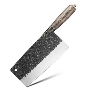 Vegetable Cleaver Chinese Handmade Chef Knife Longquan Forged Meat Cleaver High Carbon Steel Full-Tang Wenge Wood Handle for Home Kitchen & Restaurant-KITORY