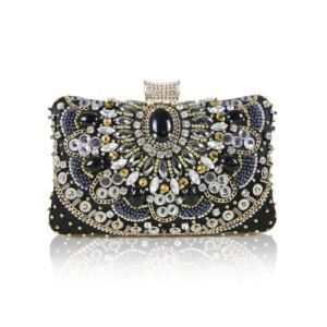 BESTYROCLY Black Clutch Purses for Women and Rhinestone Beaded Bag Evening Handbag for Bride