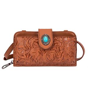 LAVAWA Women’s Crossbody Handbag Small Vintage, Ladies Wallet Western Adjustable Phone Purse Clutch Turquoise Concho Embossed