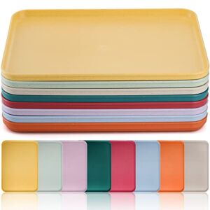 Lyellfe 8 Pack Fast Food Serving Tray, 15 by 10-Inch Wheat Straw Cafeteria Tray, Colorful Restaurant Serving Trays, Rectangular Serving Platter for Party, Home, School, Restaurant