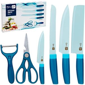 Dnifo Kitchen Knife Set, 6PCS Professional Chef Knives Set for Kitchen, Gift Box Anti-Rusting Stainless Steel Sharp Knife Set with Peeler and Scissor for Home, Camping, RV, Travel and BBQ