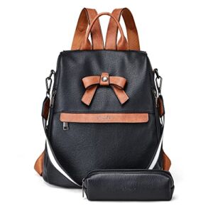 Shrrie Backpack Purse for Women Leather Backpack Fashion Travel Bag Anti-Theft Black Shoulder Bag