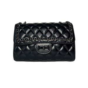 capasin Small Black Quilted Crossbody Bags For Women Medium Size Over The Women’S Shoulder Handbags Purse Leather Cross Body PU Synthetic
