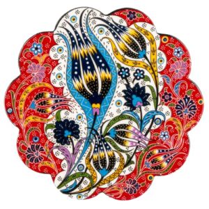 Kuchengerate 7″ inch Red Hand Painted Decorative Design Turkish Ceramic Kitchen Trivet Coaster – Very Stylish – Scratch Proof Heat Resistant & Great Kitchen Home Office Wall Decor Best Gift Idea