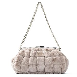 Furry Purse Handbag for Women Winter Faux Fur Evening Bag Super Warm Purse Large Size Light weight for Party Grey