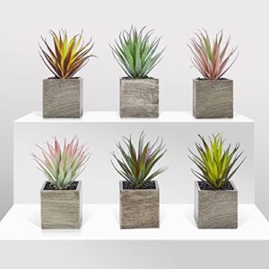 Sunprairie Charming Set of 6 Artificial Succulents 7” Tall- Multi-Colored Faux Succulents in Rustic Gray Pots with Black Pebbles – Realistic Succulents Plants Artificial Decor for Home and Office