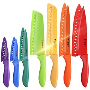 Mogaguo Rainbow Professional Kitchen Knife Set Dishwasher Safe, Sharp Knife Set for Kitchen, Kitchen Knife Set Stainless Steel with Sheaths