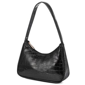 LOVEVOOK Shoulder Bag for Women, Small Purses Croc Pattern Clutch Purse Vegan Leather Little Purse Cute Mini Handbag with Zipper Closure, Black