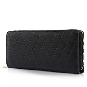 TAN.TOMI Wallets for Women,Vegan Leather Card Holder Bifold Womens Wallet,Large Capacity Wallet Women Zipper Coins Pocket with ID Window Black