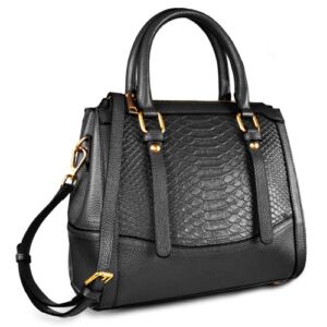 Real Leather Handbag, Genuine Leather Tote Shoulder Bag, Crossbody Purse, Designer for Women (Black)