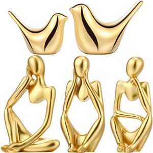 5 Pieces Decor Accents Abstract Modern Thinker Statue Resin Collectible Figurines Lifelike Bird Decor Decorative Room Ornament Bird Statue Ceramic Animal Handicraft for Home Office(Gold)