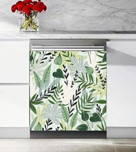 Dishwasher Magnet Cover Decor for Kitchen-Cute Door Cover Decorations-Boho Farmhouse Home Decoration-Country Decor Magnetic Appliance Covers-Removable Decorative Magnets for Door (Green Leaves)