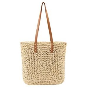 Ayliss Women Straw Shoulder Handbag Tote Shoulder Bag Summer Beach Woven Handmade Weaving Casual Bag for Vocation Travel (Beige)
