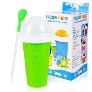 Slushy Maker Cup – TIK TOK Quick Frozen Magic Cup, Double Layers Slushie Cup, DIY Homemade Squeeze Icy Cup, Fasting Cooling Make And Serve Slushy Cup For Milk Shake, Smoothies, Slushies – Green