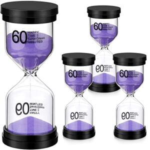 4 Pcs One Hour Sand Timer 60 Minute Hourglass Sand Clock Hour Glasses with Sand 60 Minutes Hourglass Sand Timer Purple Sand Watch for Kids Home Desk Office Games Classroom Kitchen Decor, Purple Sand