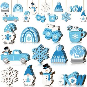 Winter Christmas Wood Ornaments Winter Snowflake Gnome Snowman Truck Cutouts Hello Winter Ornaments Small Welcome Christmas Tree Hanging Sign Decorations (Snowflake Style, 36 Pieces)
