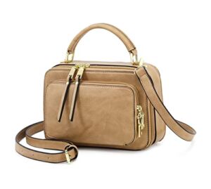 Crossbody Bags for Women, Trendy Design Satchels Shoulder Bag Handbags Tote Bag Double Zip Top-Handle Bags Camera Bag Purse (Apricot)