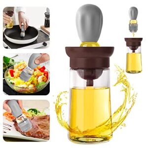 HECENVEI Glass Oil Dispenser with Brush, 2 in 1 Oil Bottle and Silicone Dropper Measuring Oil Dropper Bottle for Kitchen BBQ Cooking Grill Frying Baking, Gray
