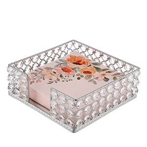 Sumnacon Square Crystal Napkin Holder – Stylish Luncheon Napkin Holder for Kitchen Dining Table Countertop, Decorative Flat Napkin Tray Basket for Bar Party Picnic Wedding Cafe Restaurant, Silver