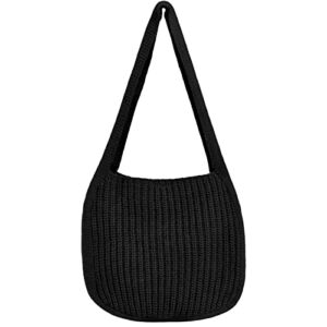 Kuang Women’s Hand Crocheted Tote Shoulder Bags Large Shopping Bag Handbag Plush Knitting Satchel Purses Travel Handbag