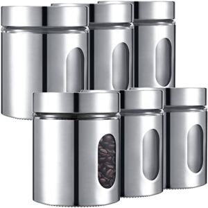 Mimorou 6 Pack Kitchen Canisters Set 20 oz Airtight Coffee Sugar Tea Candy Storage Jars with Window Glass Stainless Steel Containers with Lids for Flour Cookies Spices Grains Kitchen Home Decorations