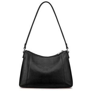 S-ZONE Genuine Leather Shoulder Hobo Bag for Women Small Purses and Handbags with Outside Pocket