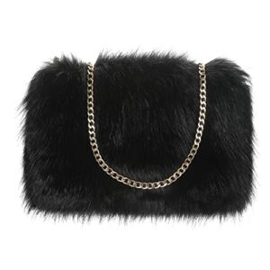 Fashion Women Faux Fur Handbag Evening Clutch Phone and Wallet Purse Lady Bag Tote Bag (Black)