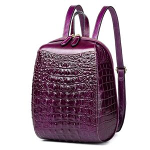 Small Leather Backpack Purse for women Crocodile Designer Fashion Bag (Purple)