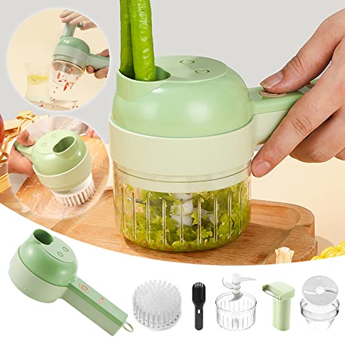 4 in 1 Electric Vegetable Cutter Set, Kitchen Household Vegetable Cutter Mini Wireless Electric Garlic Mud Artifact Garlic Masher Cutting, Pressing and Pulling Garlic Mixer, Home Kitchen Gifts | The Storepaperoomates Retail Market - Fast Affordable Shopping