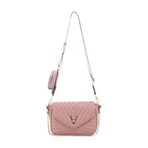 EVVE Women’s Small Quilted Crossbody Bags with Coin Purse and Chain Strap|Mauve