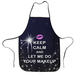 Makeup Keep Calm Apron for Women Men, Adjustable Waterproof Kitchen Cooking Black Apron Bib Chef Home Baking Grilling Gardening Aprons Holiday Gifts