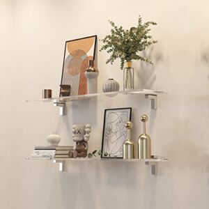 MEISHIDA Clear Acrylic Shelf, Set of 2 Invisible Wall Shelves Wall Mounted Display Shelf, Floating Shelves for Bathroom, Bedroom, Living Room, Kitchen, Office
