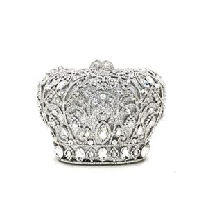 Tngan Women Luxury Crown Shaped Crystal Evening Clutch Elegant Rhinestones Party Handbag and Purse, Silver