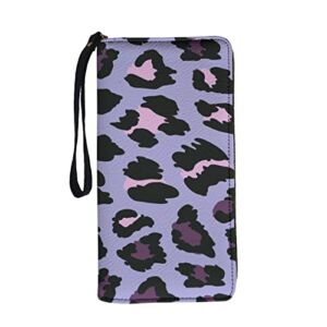 Women Long Wallet Pink Purple Leopard Print Zip Around Wallet Clutch Purse Wristlet Wallet Leather Credit Card Holder Phone Holder Wallet Multicolor One Size